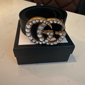 Gucci Black and Gold Belt with Signature Double G Buckle